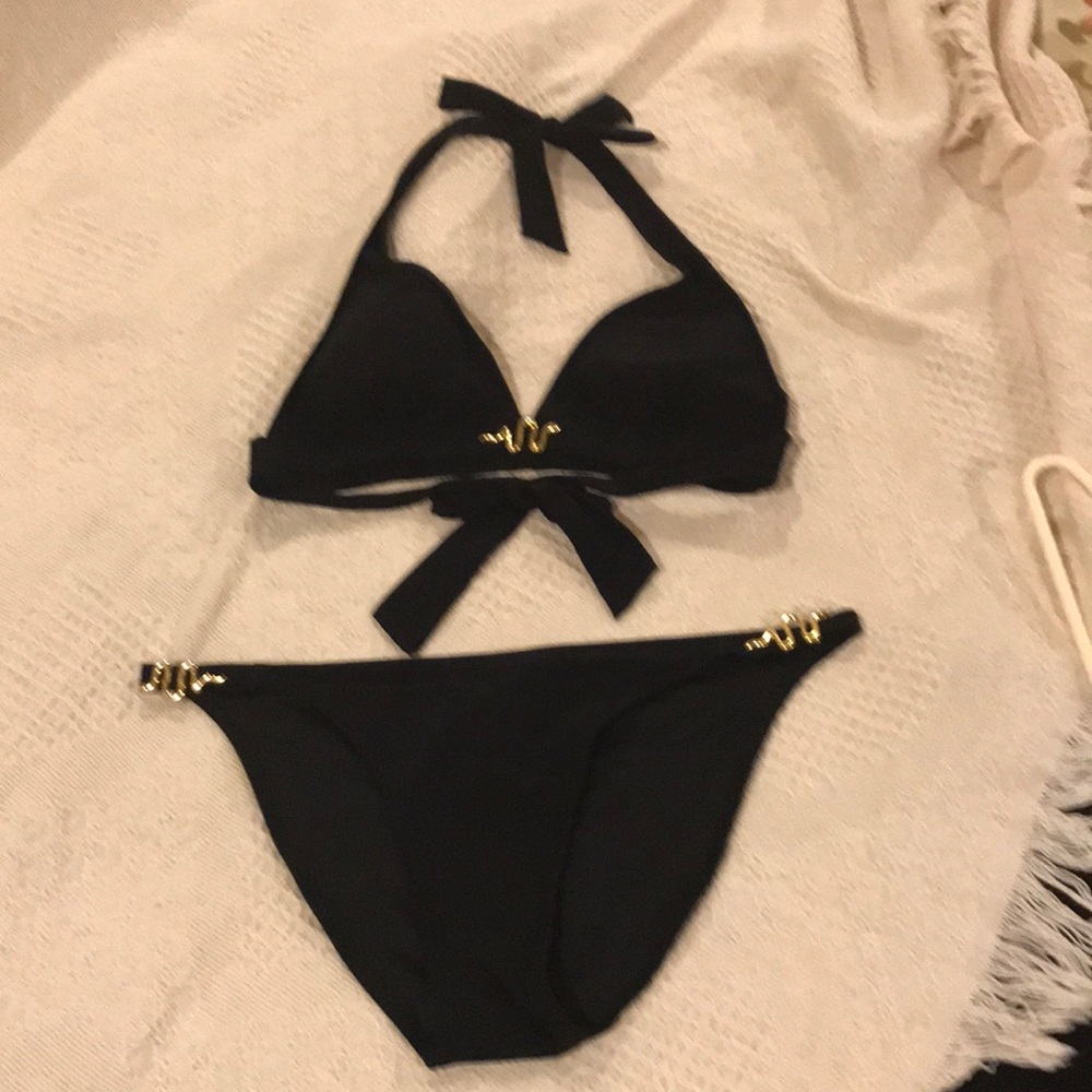 BCBG Maxazaria Snake Bikini Black and Gold